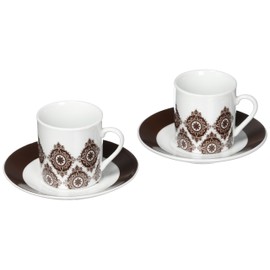 Artisano Designs Saucer Set of 2 Moroccan Flair Espresso Coffee Cup Set, White-Brown