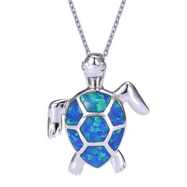 VIKI LYNN 925 Sterling Silver Opal Necklace Sea Turtles Synthetic Opal Jewellery for Women