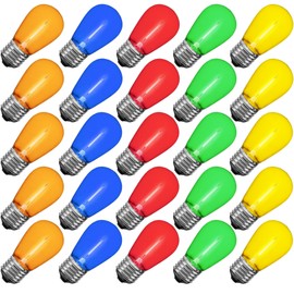 Novelty Lights Outdoor String Light Replacement Bulbs, 25 Pack S14 LED Edison Shatterproof Plastic, E26 Base, 30,000-Hour Lifespan, Multicolor