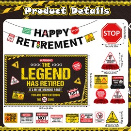 Retirement Party Decorations for Men Women - 15 Pcs Caution Logos Happy Retirement Banners with Hanging Swirls Honeycomb Centerpieces Backdrop Funny Legend Retired Decorations for Coworker Family