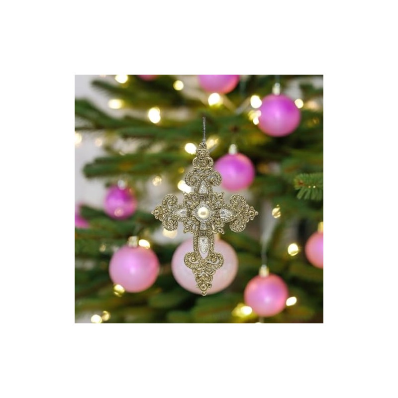 RAZ Imports Cross with Circle Gem Ornament, 5" Gold and