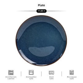 Home VSS 6-Piece 11.65'' Plate, Organic Shape Highland Plates, Microwave and Dishwasher Safe, Reactive glaze Blue