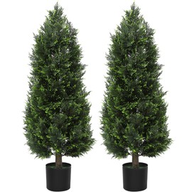 Two 4FT Artificial Topiary Cedar Tree, Christmas Tree Artificial Cedar Pine Tree Potted UV Rated Plant, Fake Plants Tall Artificial Plants Shrubs for Home Decor, Perfect Housewarming Gift (2, 4FT)