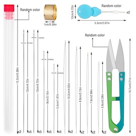 UOOU 28 Pcs Beading Needles Set Include 20 Pcs Long Straight Beading Thread Needles + 8 Pcs Big Eye Beading Needles, Embroidery Needles with Needle Bottle, Thimble, Needle Threaders for Jewelry Making
