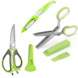 Kitchen Scissors,Herb Scissors with Kitchen Shears and Peeler,Easy to Clean,Heavy Duty Scissors for Fish, Salad,Chive, Meat, Basil, Multipurpose Sharp Sissors