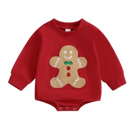 Christmas Baby Clothes Newborn Baby Boy Girl Sweatshirt Romper Jumpsuit My First Christmas Outfit Fall Winter Outfits (Gingerbread man-Red, 12-18 Months)
