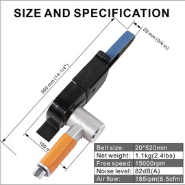 Air Belt Sander 3/4" x 20-1/2" Belt Size Pneumatic Tool with 12pc Belts (#40, #60, #80 & #120), Good for Deburring, Sanding and Finishing (3/4" x 20-1/2" Sander)