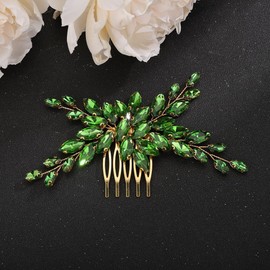 Rumtock Emerald Crystals Gold Hair Comb for Women Girls Wedding Bridal Hair Styling Headpiece Jewelry (Emerald)