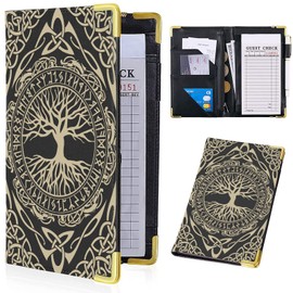 Waitress Book, Vikings Tree Server Books for Waitress with Zipper Pocket, Leather Server Book, Cash Check Bill Receipt Holder Presenter, Guest Book Note Pad Waiter Accessories Fit Server Apron