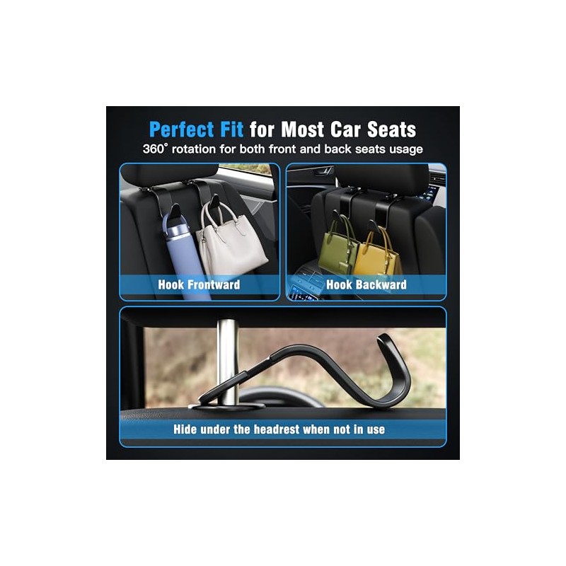 Amooca 4-Pack Car Headrest Hooks for Bags and Coats