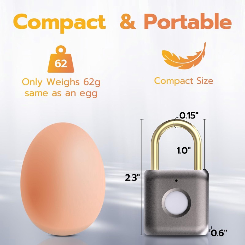 Pothunder Fingerprint Padlock, Smart Padlock, Locker Lock, Biometric Keyless Fingerprint