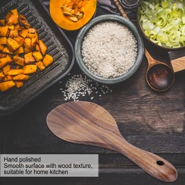 Rice Paddle, Rice Paddle Spoon Wood Non Stick Rice Scooper with Round Shallow Wooden Serving Spoon Rice Scoop Rice Spatula Wooden Kitchen Utensils Tableware