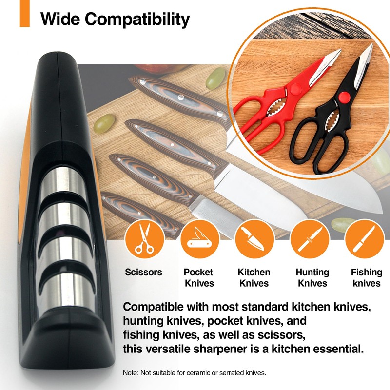 RESPECTED BRO 4-in-1 Knife and Scissors Sharpener, Premium Kitchen Knife