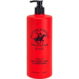 Beverly Hills Polo Club Men's 3 in 1 Shampoo Conditioner and Body Wash Featuring Luxury Scents Blaze Blue Classic and Sexy 33.8 oz BHPC (Blaze)