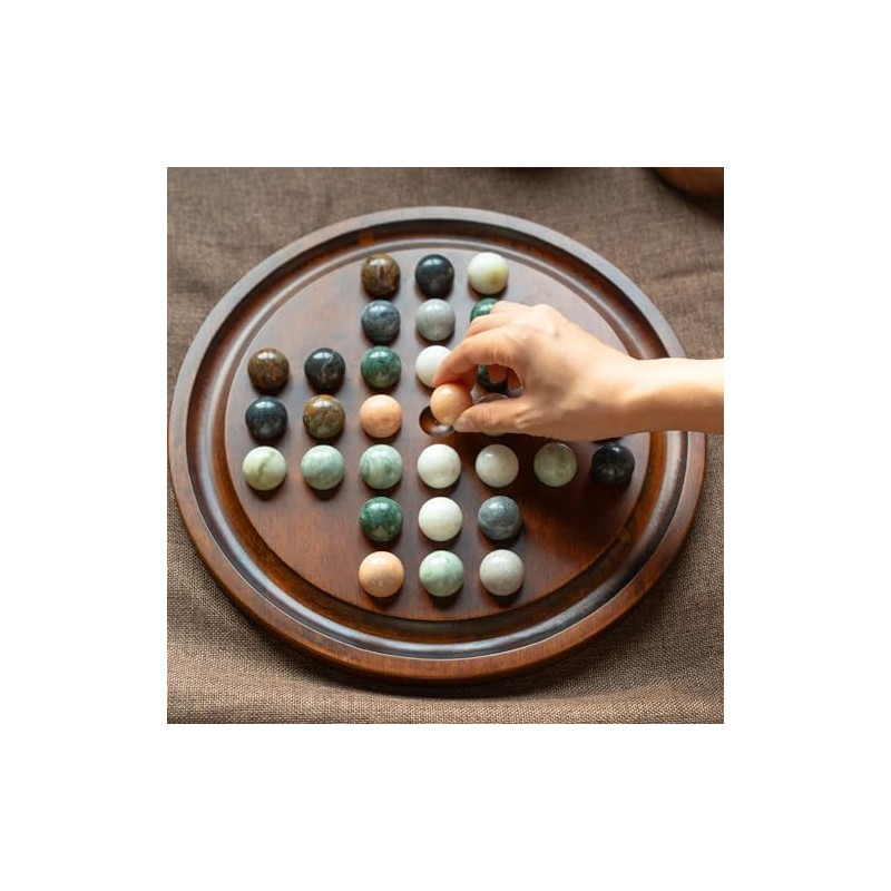 Deluxe Solitaire Game Set: 12.6'' Solid Wooden Board, 32 Natural