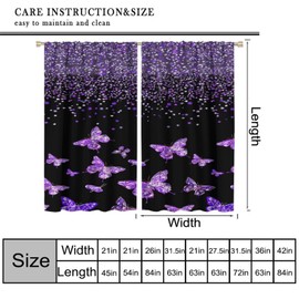 Butterfly Curtains, Purple Butterfly Romantic Fantasy Girls Home Decor Bedroom Living Room Rod Pocket Drapes 2 Panel Set Total Size 42" W X 45" L Inch