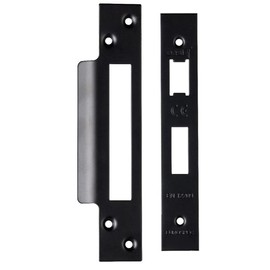 Square Forend Strike and Fixing Pack - Suitable for Sashlocks - Matt Black | Forend Strike & Fixing Protective Plate Set - Door Lock Furnishings - Forend Plate, Strike Plate and Screws Included