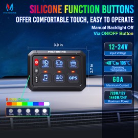 MICTUNING P1s RGB 6 Gang Switch Panel, Multifunction Toggle Momentary Strobe Pulsed Switch Pod with Backlit Off 5-Level Brightness Circuit Control Relay System Box for Truck RV Offroad Marine