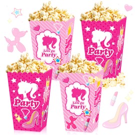 JeVenis Pink Girl Popcorn Box Decoration Pink Popcorn Boxes Pink Candy Boxes Let's Go Party Gift Box Pack of 12