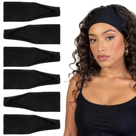 Heclia Black Workout Headbands for Women 6 PCS Non Slip Head Bands for Women's Hair Elastic Wide Thick Headbands Soft Cotton Cloth Black Headband Stretchy Head Wrap for Sports Running Yoga Travel