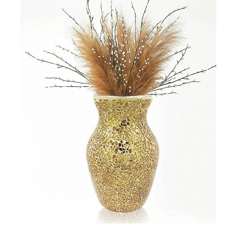 JASMODAAURA Tempered Mosaic Glass Vase 7.8inch (Gold)