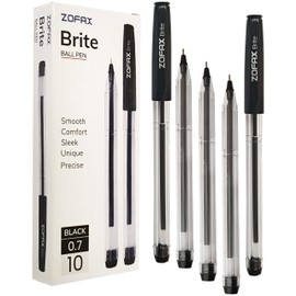 ZOFAX Brite 20 x 0.7mm Fine BLACK Stick Biros Ballpoint Pens Comfort Trio Grip Smooth Writing - Hospital Office Home Business School Ideal