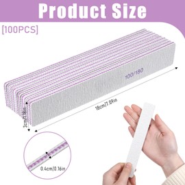 Dimeho 100 Pcs Professional Nail Files, Heavy Duty Nail File Reusable Washable Fingernail Filer Double Sided Square Emery Boards Nails Styling Tools for Women Natural Nails Home Salon
