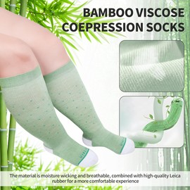 UISLII Plus Size Compression Socks Wide Calf Women Men,5 Pairs 20-30mmHg Extra Width Calf Viscose Knee High Compression Socks for Circulation Support(Black+Light Blue+Pink+Purple+Green-3XL)
