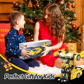 Qumcou Qumcou Remote Control Car，Transform Robot RC Cars with Cool LED Headlights, 2.4Ghz Toys Car with 360 Degree Rotation and One-Button Deformation, Christmas Birthday Gifts for Boys Girls(Yellow)