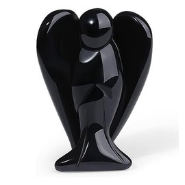 Crystal Angel Figurine - Gemstone Guardian Ornament for Spiritual & Positive Energy - Reiki Stone for Men & Women – Natural Healing Power Pocket Guardian Angels - 2 inch (BLACK OBSIDIAN)