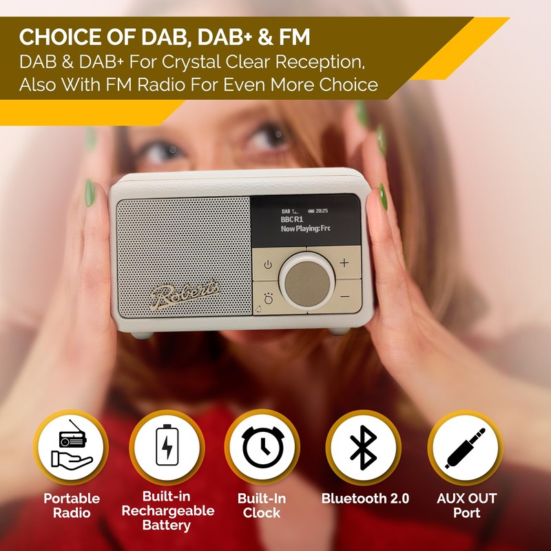 Roberts Revival PETITE2 FM/DAB/DAB+ Digital Radio with Bluetooth, Pastel Cream