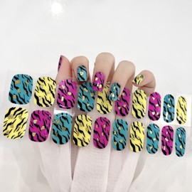 LIFOOST Gel Nail Strips Ripple Nail Polish Stickers Yellow,Green,Black,Gold Gel Nail Wraps Free Nail Lamp Light Chip Resistant Salon Quality Gel Nails