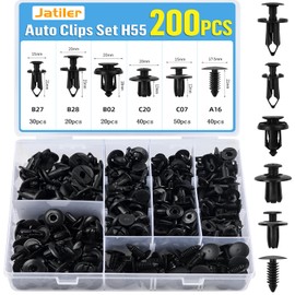 JatilEr 200 Pcs Car Body Trim Clips, H55 Car Panel Clips 6 Sizes Plastic Rivet Fasteners Nylon Bumper Clips and Fixings, Black Push Rivets Universal Auto Door Trim Retainer Kit