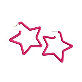 80 90s Colorful Big Star C Shape Hoop Earrings Neon Frosted Geometric Candy Color Dangle Drop Piercing for Women Costume Accessory Party-Pink Star