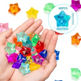 QEQEKAKA 60PCS Acrylic Fake Plastic Gems Star 3CM/1.1in Gemstones for Kids, Diving Gems Toys, Pirate Treasure, Vase Filler, Sensory Bowl Filler