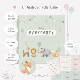 mintkind® Guest Book "Meine Babyparty" Sage - Baby Shower Gift for Boys & Girls, Baby Shower & Gender Reveal Decoration, Baby Photo Album for DIY