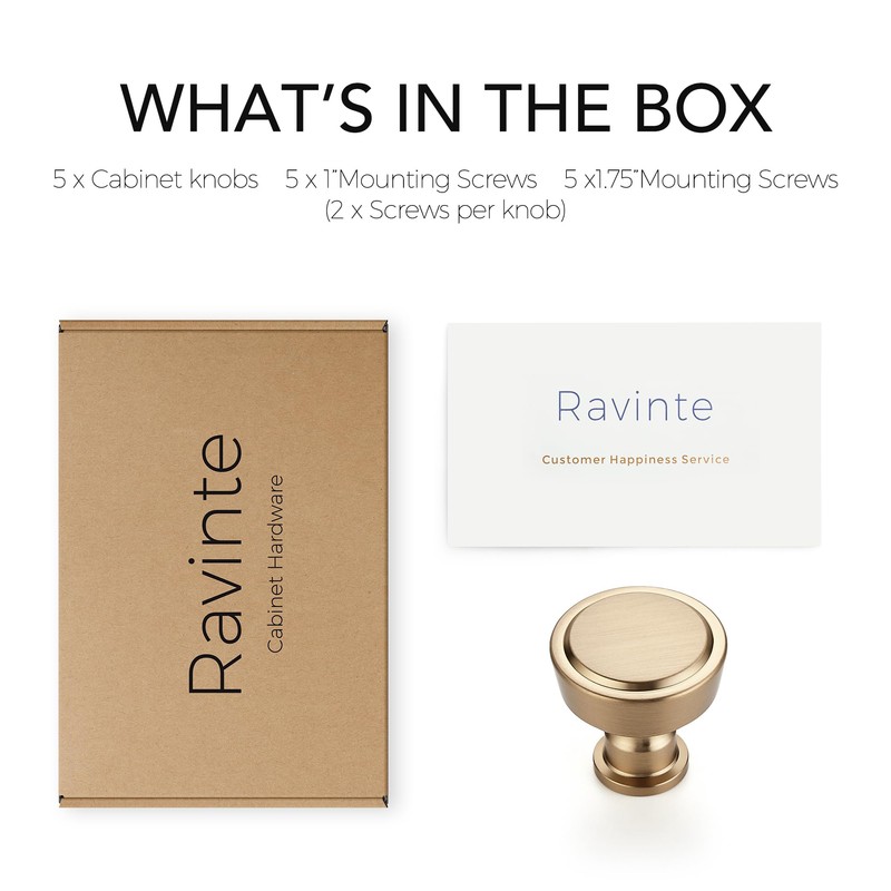 Ravinte 5 Pack Champagne Bronze Kitchen Cabinet Knobs Single Hole