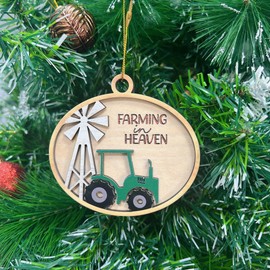 Green Tractor Farming in Heaven Christmas Tree Holiday Ornament, Wood 2 Layers Green Tractor Ornament, Gift for Farming Lovers, Christmas, Birthday, Farmer, Sympathy Gifts in Memory of Dad, Grandpa
