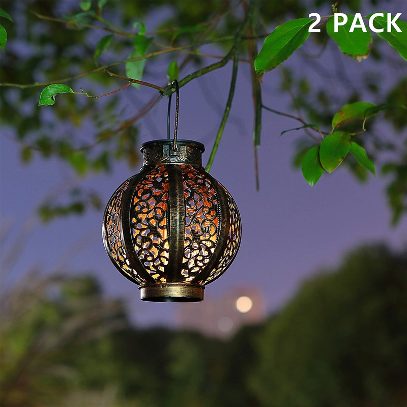 MAGGIFT 2 Pack Hanging Solar Lanterns Outdoor - Vintage Solar