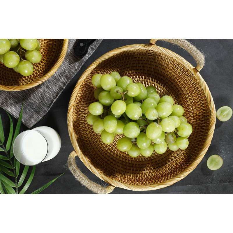 DECRAFTS Rattan Round Fruit Basket for Table Wicker Bread Tray
