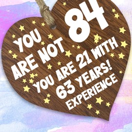 84th Birthday Gift For Women Men Wooden Heart Plaque, Dark Wood Sign Keepsake, Happy Birthday Mum, Grandma, Dad, Husband, Wife, Uncle, Mum Gifts From Son, Nan, Grandad Birthday Present