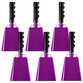 6 PCS Metal Cowbell with Handles, Large Loud Cow Bells Noise Makers for Football Games, Sporting Events, New Year’s Eve, Celebrating and More(Purple)