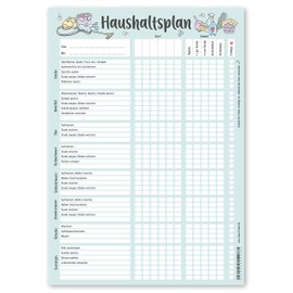 KAWAI-KAMI KAWAI-KAMI Haushaltsplan Putzplan für Familien mit Kindern oder WG, Haushaltsplaner, Neujahrsputz, Frühlingsputz, Haushalt Organizer, DIN A4 Block