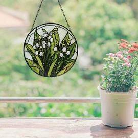Sun Catcher Stain Glass,Lily of The Valley Flower Suncatcher Stained Glass Decor for Window Hanging, Gardening Gifts for Women with 6.3 Inch