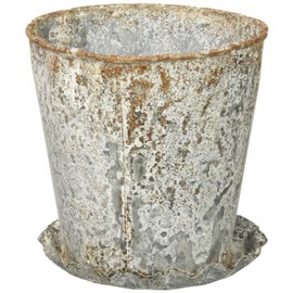 Creative Co-op Distressed Metal Pot with Pleated Saucer (Set of 2 Pieces)