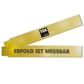 TOX Folding Rule 2 m in Yellow - Meter Stick with Print "Erfolg ist Messbar "Erfolist Messbar" - Folding Rule Made of Beech Wood with Angle Measuring Function and Coloured Decimal Numbers - Accuracy