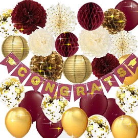 Graduation Decorations Maroon Gold 2024/Burgundy Gold Graduation Decorations Burgundy Gold Balloons/Maroon Grad Congrats Banner/Burgundy Graduation Party ASU Fsu