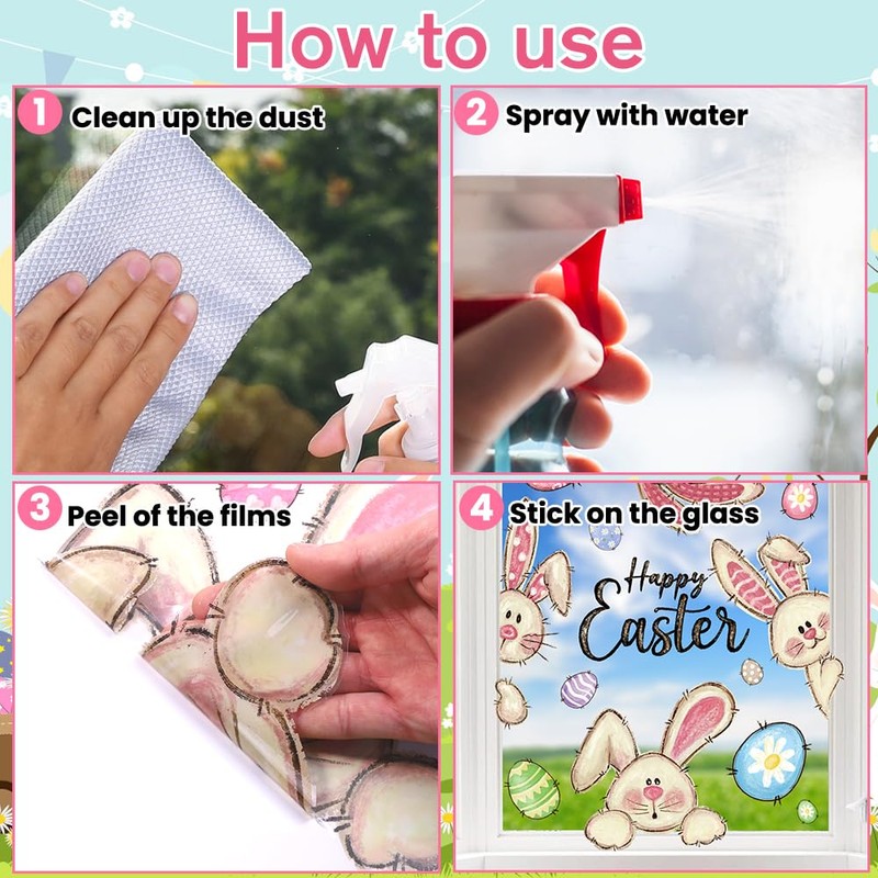 XOYTN 6 Sheets Easter Window Clings，Reusable Double-Sided Easter Bunny Rabbit
