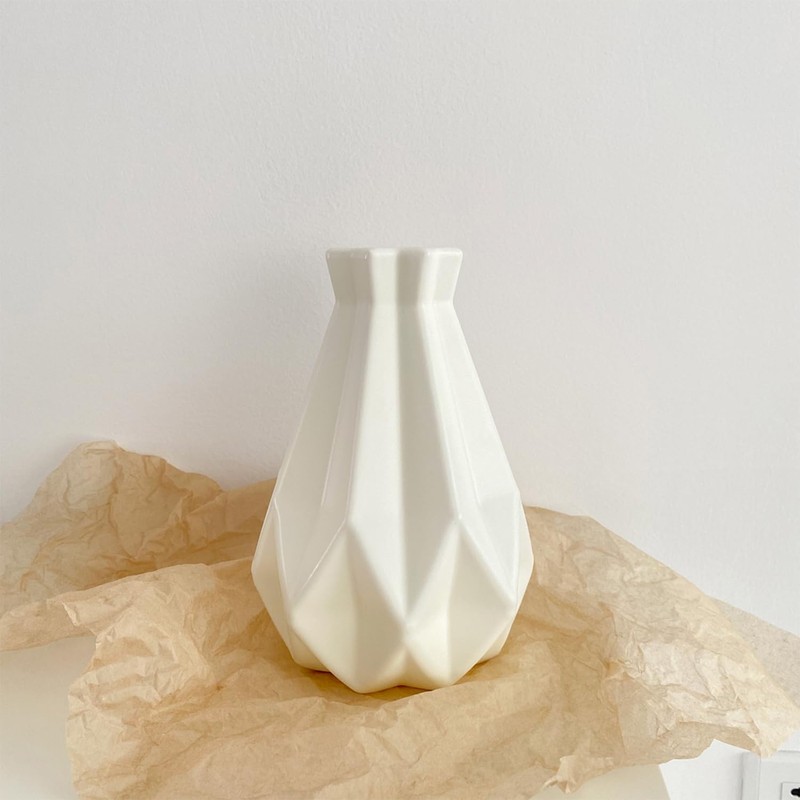 1 Piece White Vase, Irregular Vase, Geometric Plastic Vase, Desktop