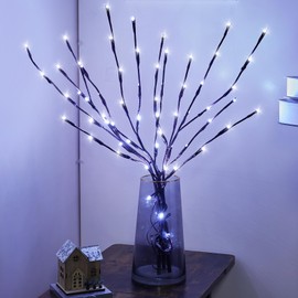 Lighted Branches for Vases Plug in - 6 Pack 24Inch 60 LED Christmas DIY Twig Pathway Lights, Artificial Tree Bendable Xmas Fairy Lights with Stakes for Outdoor Indoor Party Decoration, Pure White